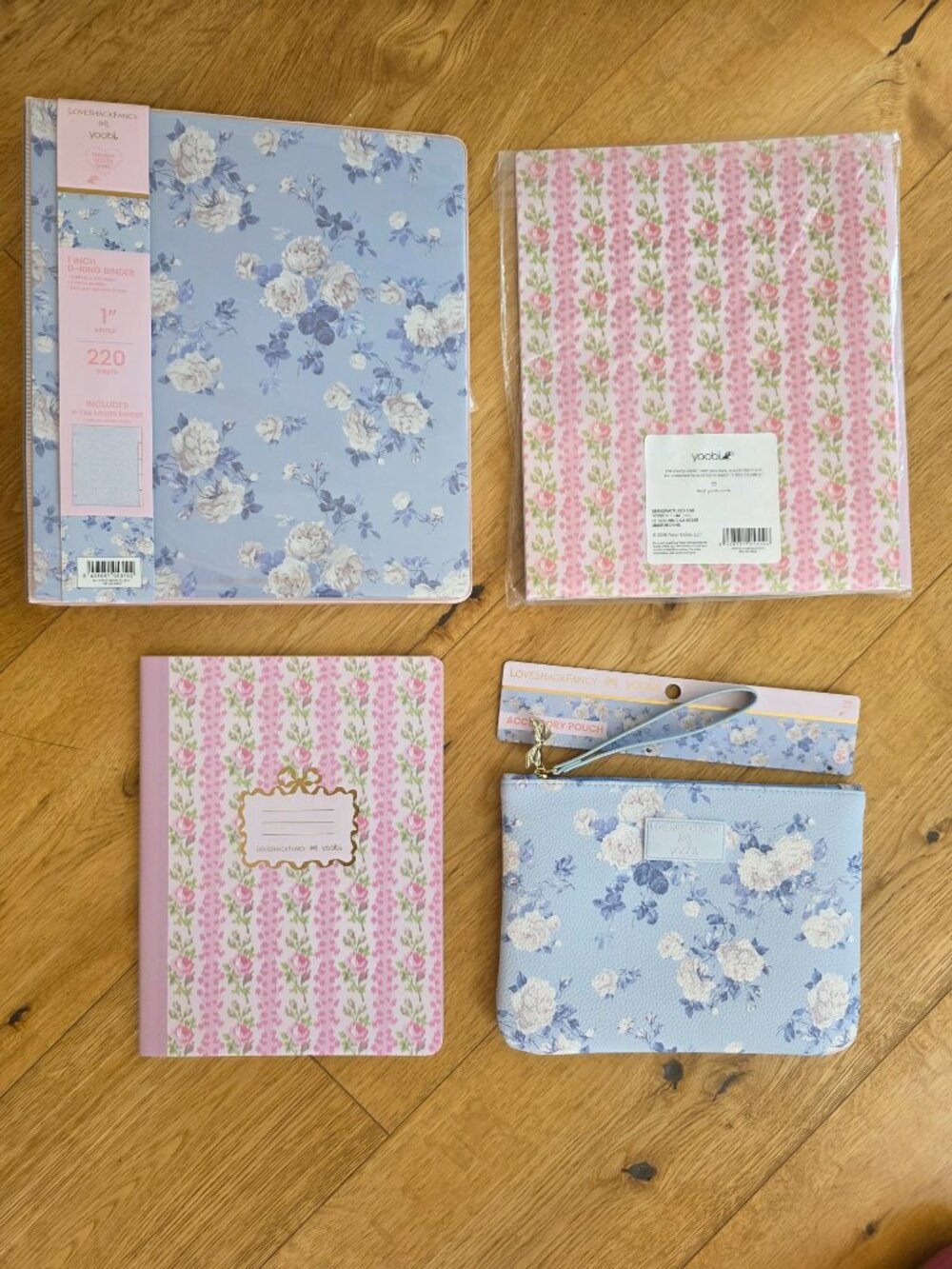 LoveShackFancy Target pink composition book blue binder folder pencil case bloom